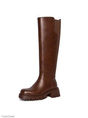 Knee High Stretch Back Chunky Heel Round Toe Tall Boots